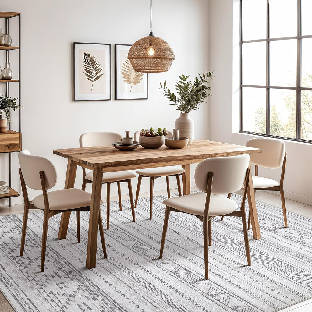 Cream Grey Washable Geometric Area Rug Q76251