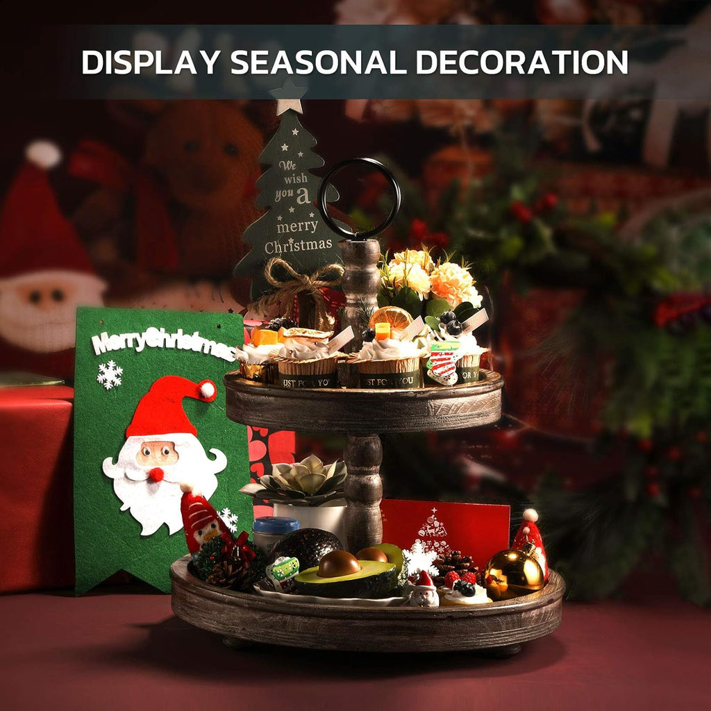 Two Tier Distressed Wood Serving Tray V711366