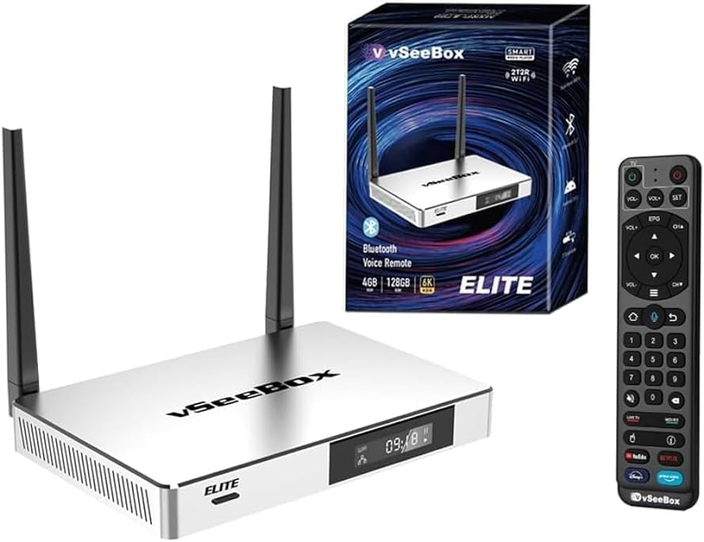 Smart TV Box with Voice Control, 4GB DDR3, 128GB eMMC, Android 10, Wi-Fi 6, 8K HDMI, H.265, Dual-Band Wi-Fi, Ethernet, Bluetooth Remote I274