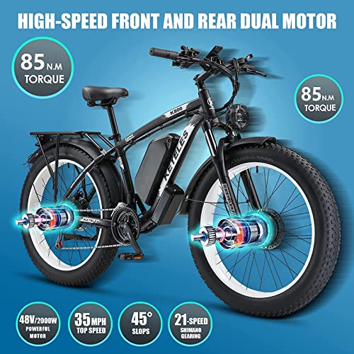2000W Dual Motor Electric Bike 26" Fat Tire 48V 23AH Removable Battery 35 MPH 21 Speed Hydraulic Disc Brake Z1353
