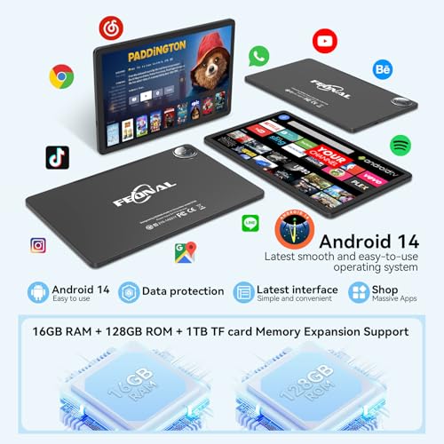 11 inch Android 14 Tablet, 128GB ROM 16GB RAM, 4G LTE, Octa-Core, 21MP Dual Camera, FHD Screen, 7000mAh N97075