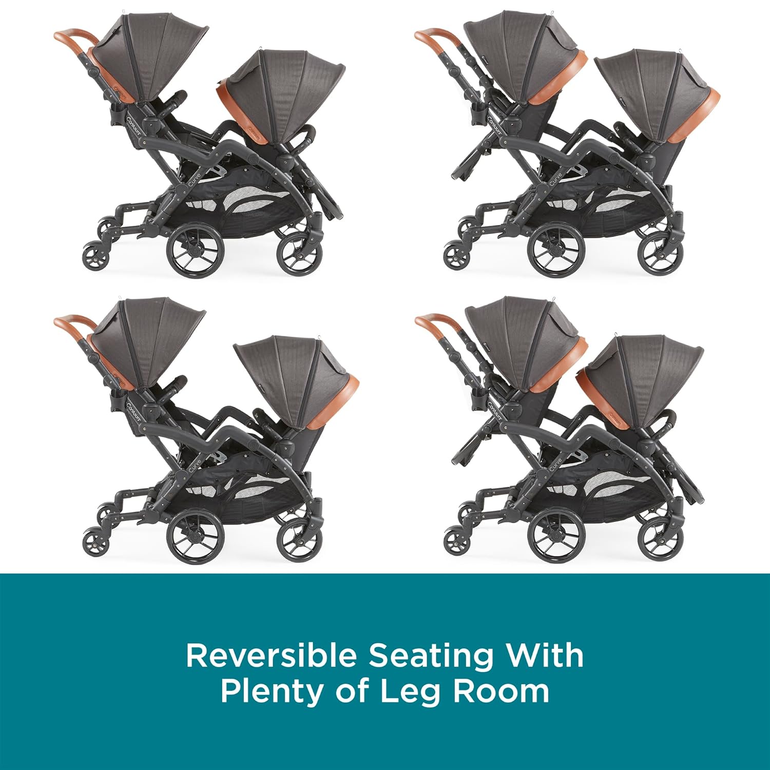 Black Herringbone Convertible Tandem Double Stroller N7044