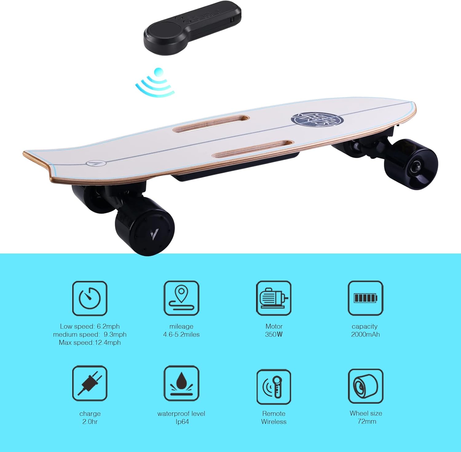 Electric Skateboard with Remote Control, 350W Hub-Motor, 13 MPH Top Speed, 5.5 Miles Range E88176