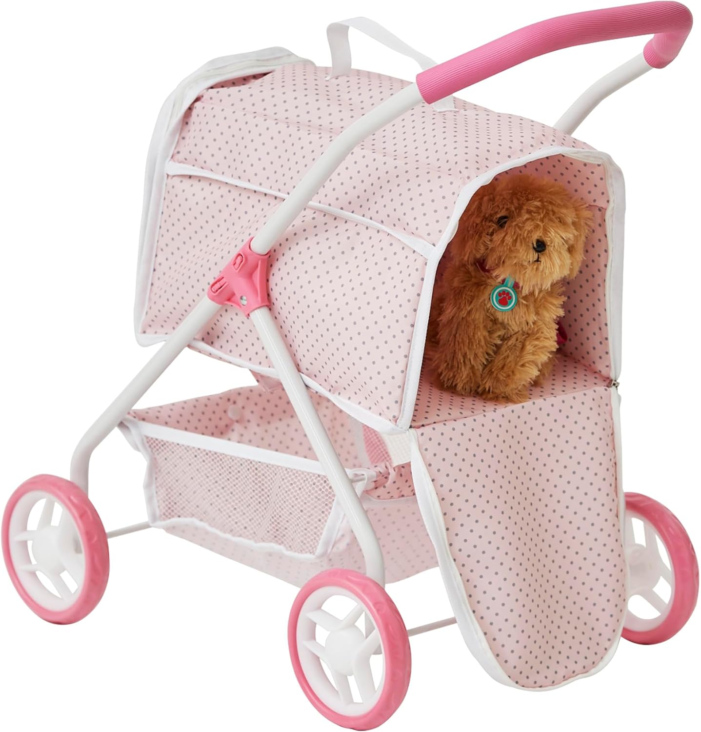 Pink/Gray Doll Stroller with Detachable Pet Carrier M538