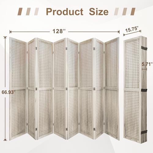 6 Panel Wooden Folding Room Divider with Shelves K489634