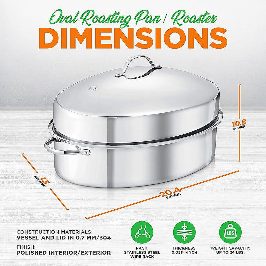 Open Box Oval Roasting Pan Roaster Polished Rack Stainless Steel E229948