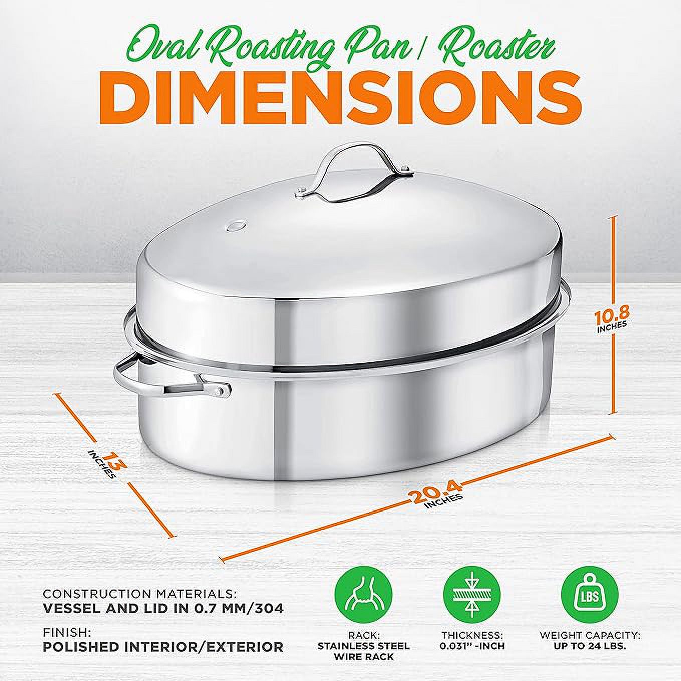 Open Box Oval Roasting Pan Roaster Polished Rack Stainless Steel E229948
