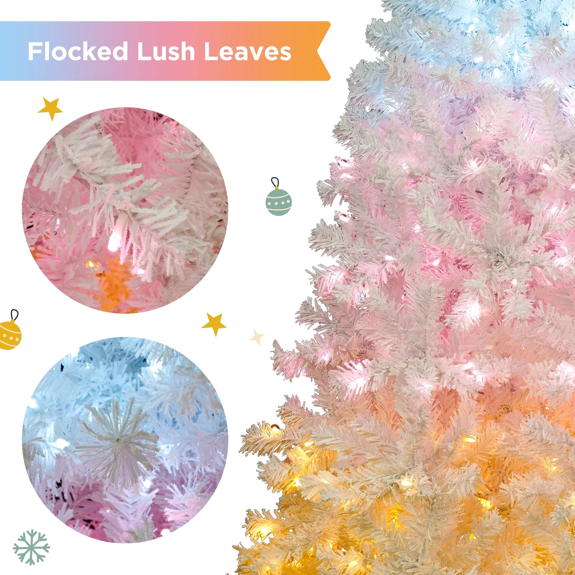 6FT Pre-lit Artificial Christmas Tree with 300 Tri-color Lights & Star Top X805