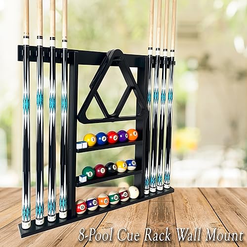 Wall Mount Pool Cue Stick Holder Hold 8 Cues Solid Wood Mahogany X594788