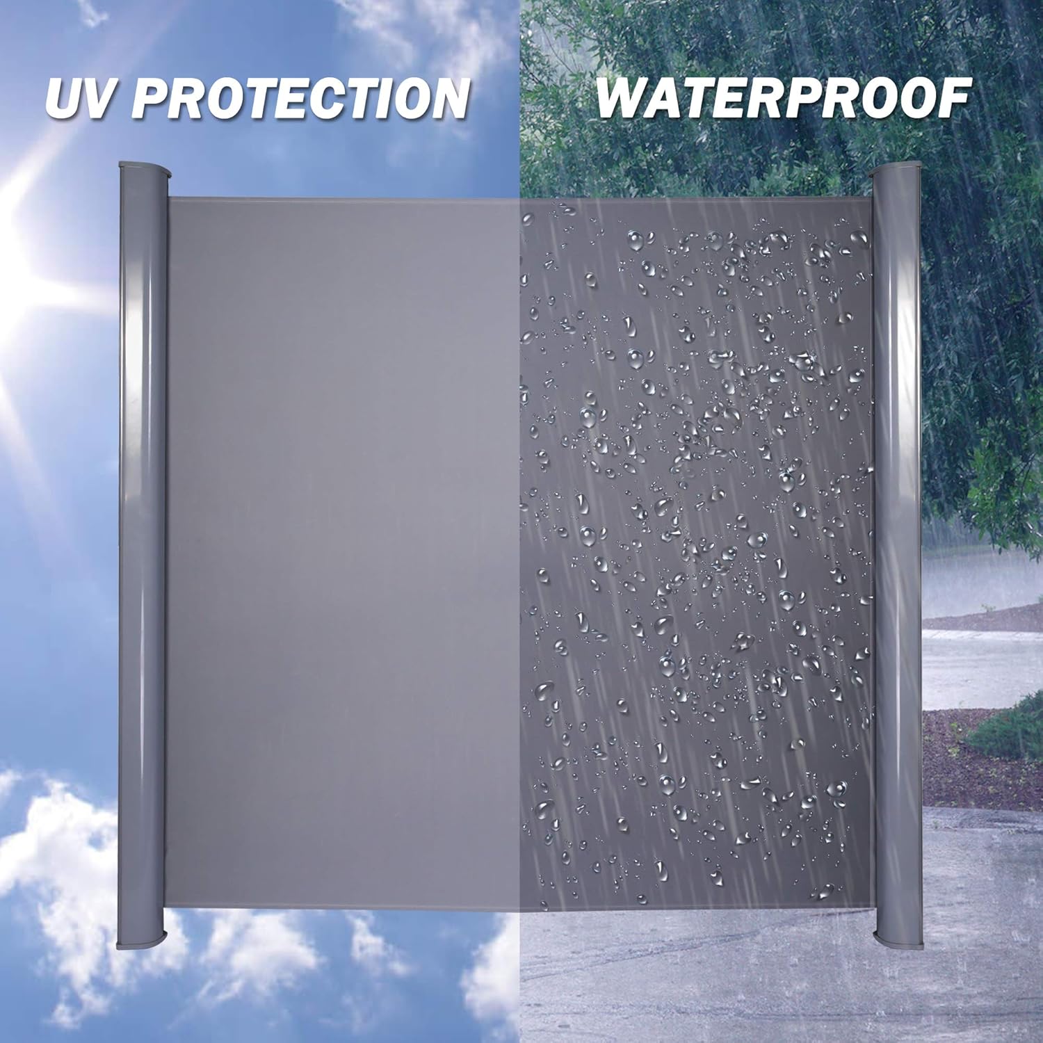 Grey Retractable Waterproof Sun Shade Screen Room Divider with Aluminium Pole (118" L x 78.7" H) L325986