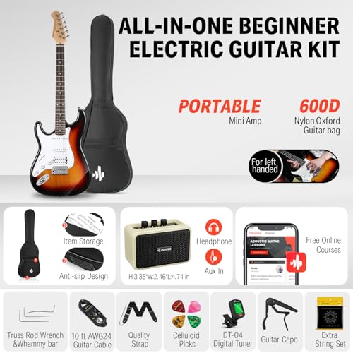 Black HSS Solid Body Electric Guitar with Amplifier, Bag, Tuner, Capo, Strap, Cable, Picks I69075