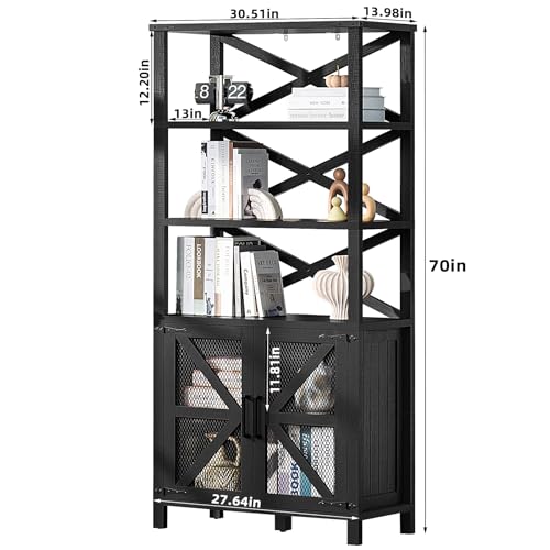 5 Tier 70" Tall Bookcase with Barn Doors and Adjustable Shelves, Blue (2PCS) K80103