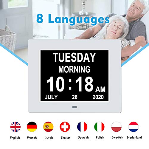8 Inch Extra Large Calendar Day Date Time Clock with Non-Abbreviated Day Month Q41293