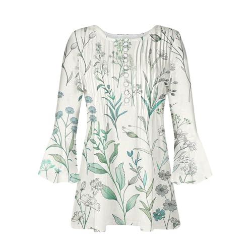 Women's Print V Neck Pullover Cotton Blouse V93470