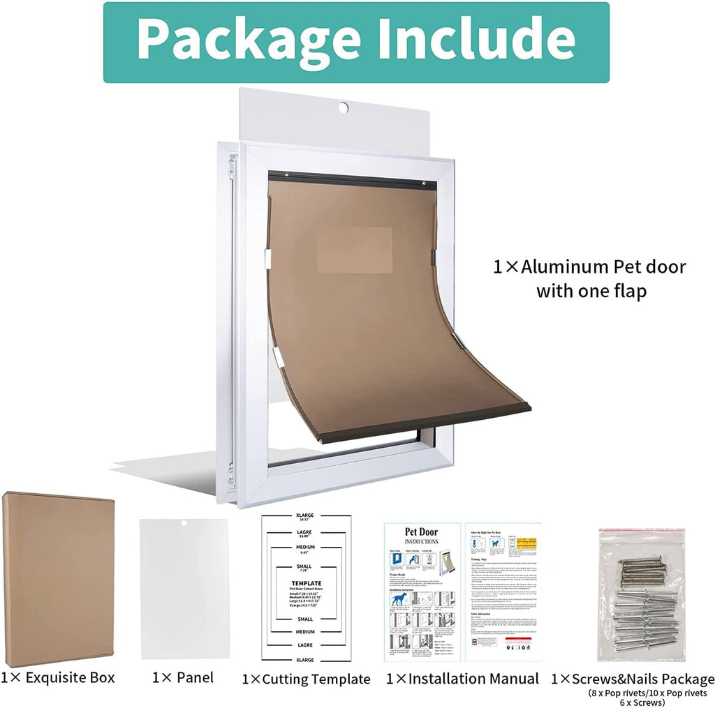 Large Pet Door Aluminum Dog Door Cat Door with Slide-in Lock Panel and Magnetic Flaps O208