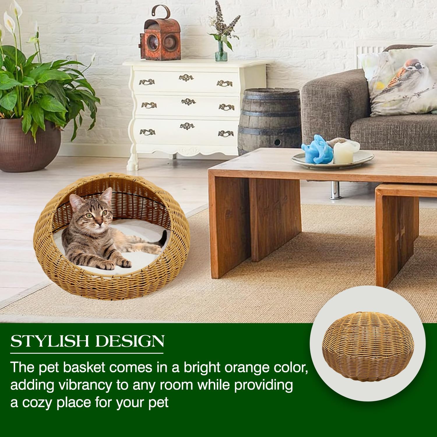 Poly Rattan Pet Bed Basket with Removable Washable Cushion Y895