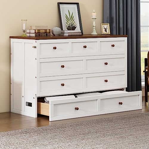 White Queen Size Murphy Bed Cabinet with Bookcase and Drawer Shelves M713580