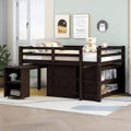 Full Size Low Loft Bed Wood with Storage Cabinet Desk Brown F32576