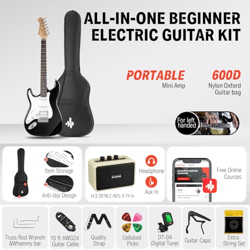 Black HSS Solid Body Electric Guitar with Amplifier, Bag, Tuner, Capo, Strap, Cable, Picks I69075