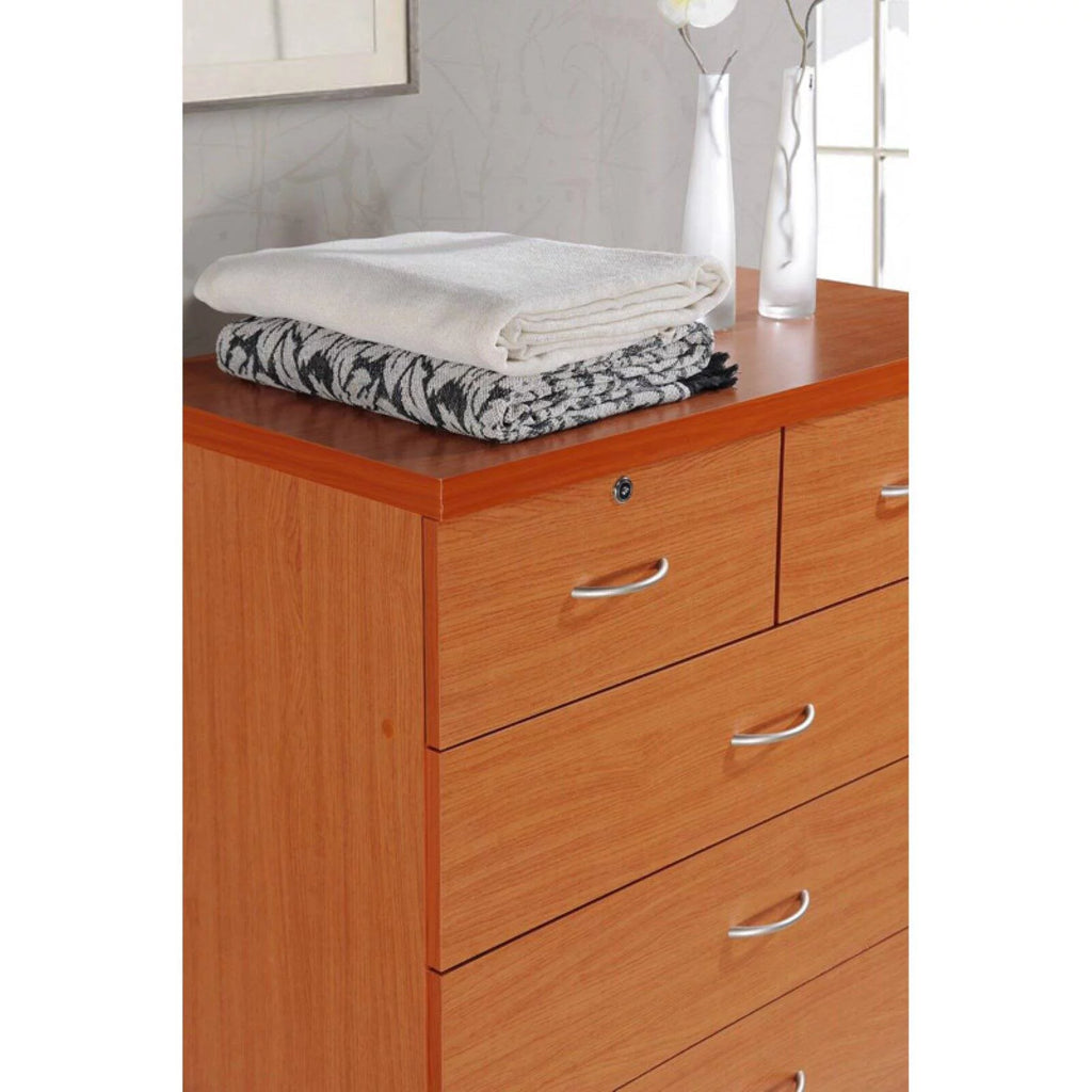 7 Drawer Wooden Dresser Chest with 2 Top Locks, Cherry Q1265