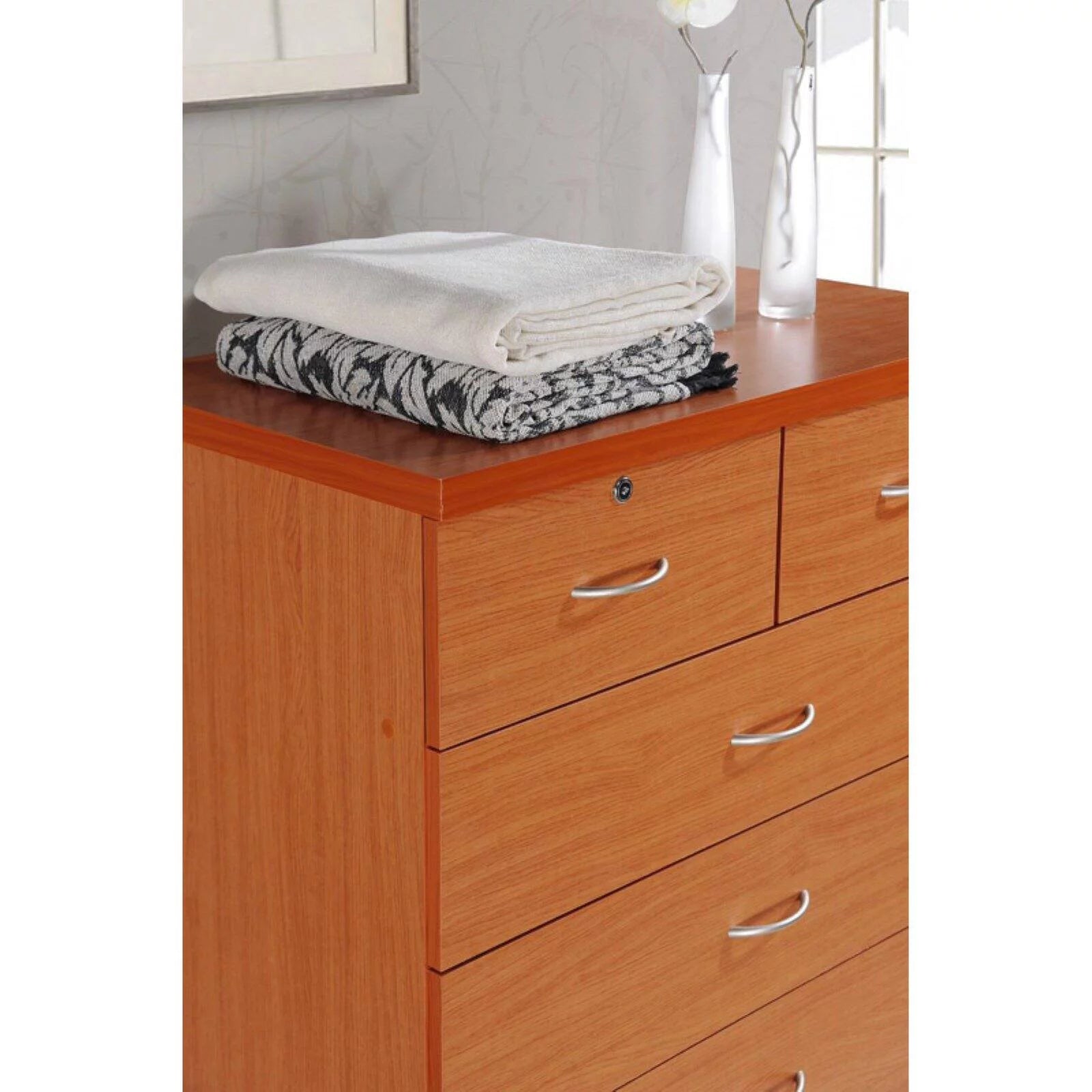 7 Drawer Wooden Dresser Chest with 2 Top Locks, Cherry Q1265
