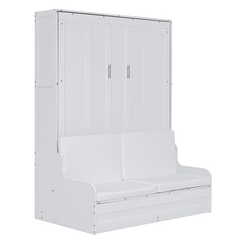 Queen Size White Wooden Murphy Bed with Sofa and Cushion Z5227
