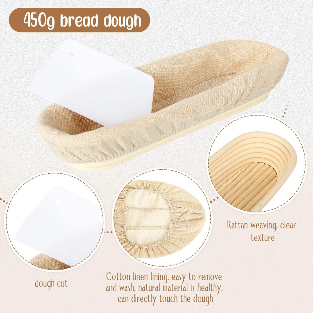 4 Pieces 13.8 Inch Oval Banneton Bread Proofing Basket with Liners T995951