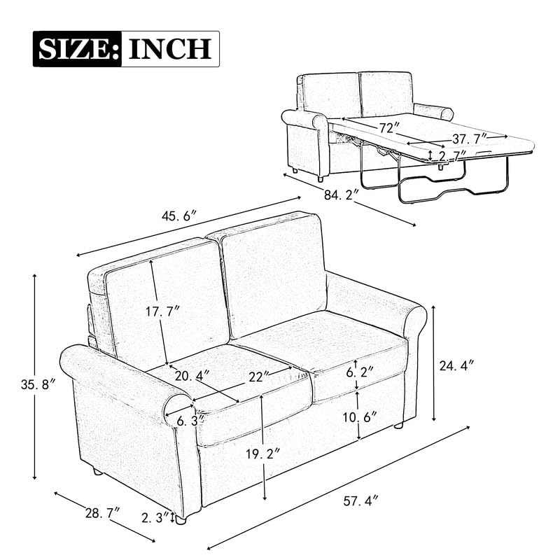 Grey Pull Out Sofa Bed with Twin Size Mattress Pad U94583