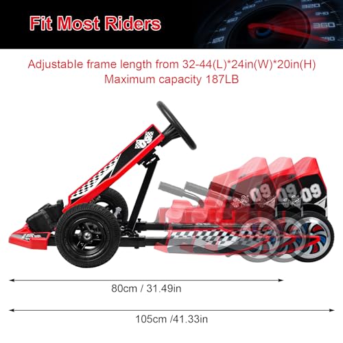 36v Electric Drift Kart with Adjustable Body Length, 3 Speed Mode, 350w Motor, Max Load 187lbs, Max Speed 16 Mph S671