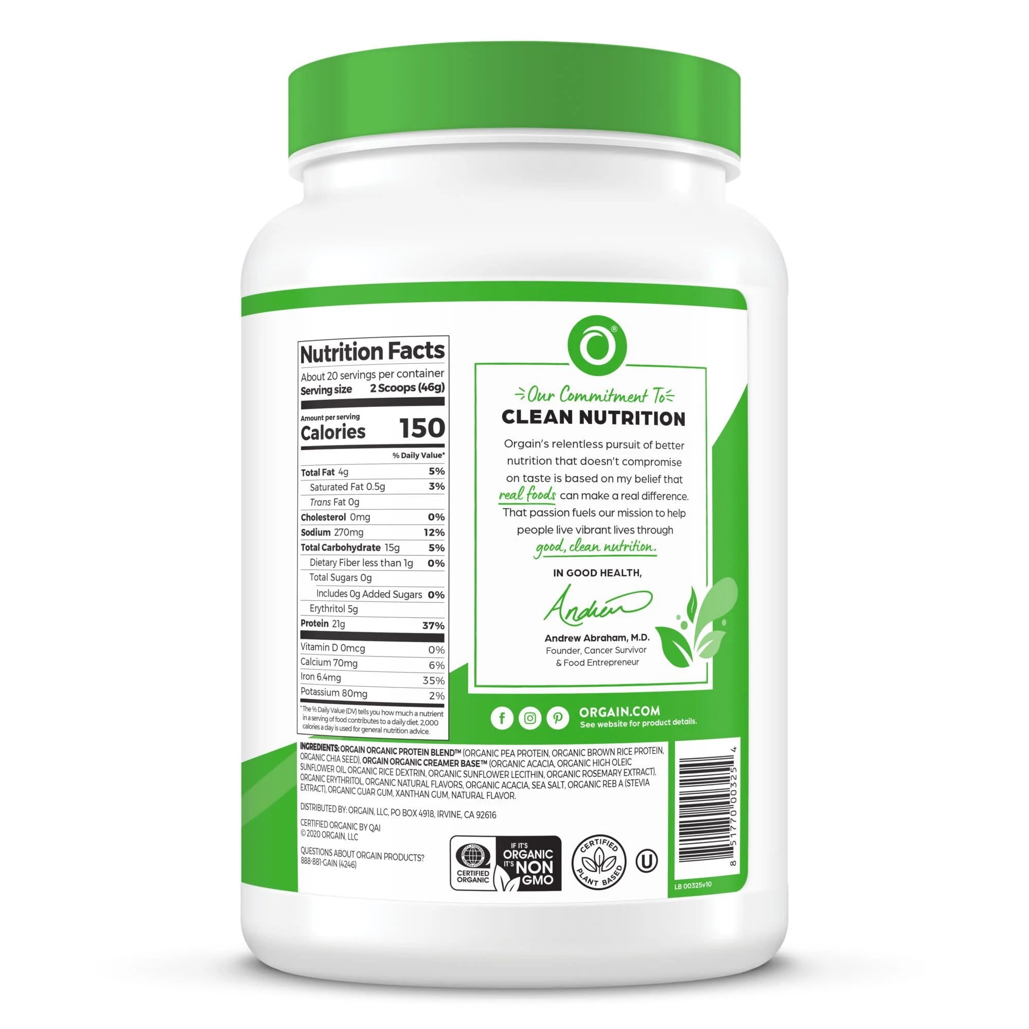 21g Organic Vegan Plant Based Vanilla Bean Protein Powder Z12294