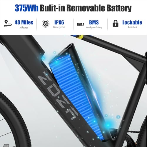 26" Electric Mountain Bike, 1000W Peak Motor, 375Wh Removable Battery, 7 Speed C25650