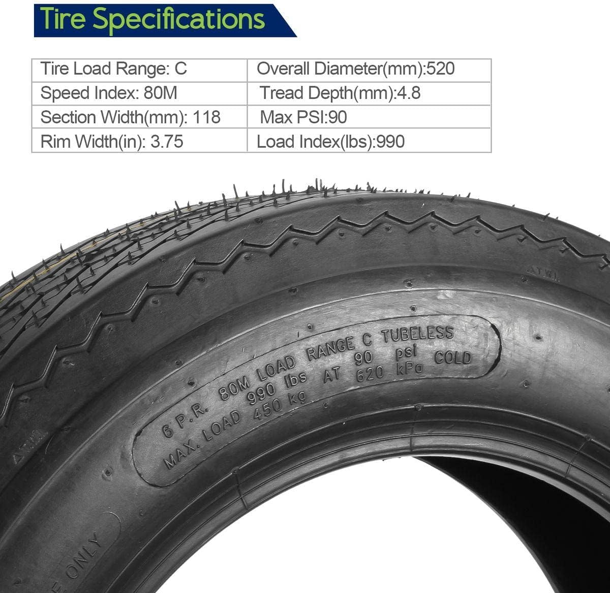 Set of 2 4.80-12 Boat Trailer Tires S54509