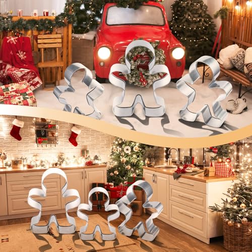 Set of 3 Oversized Silver Gingerbread Men Cookie Cutter Figurines Stainless Steel M811981