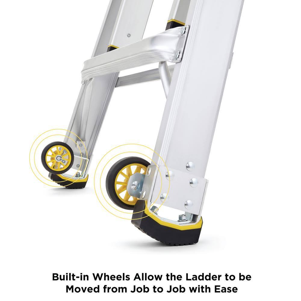26 ft. Aluminum Multi-Position Ladder with Wheels, 375 lb. Load Capacity Type IAA T407