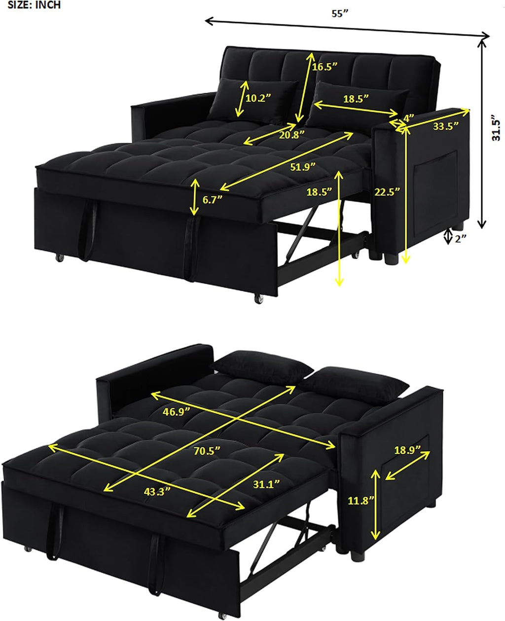 3 in 1 Convertible Sleeper Sofa Couch with Pull Out Bed P24196