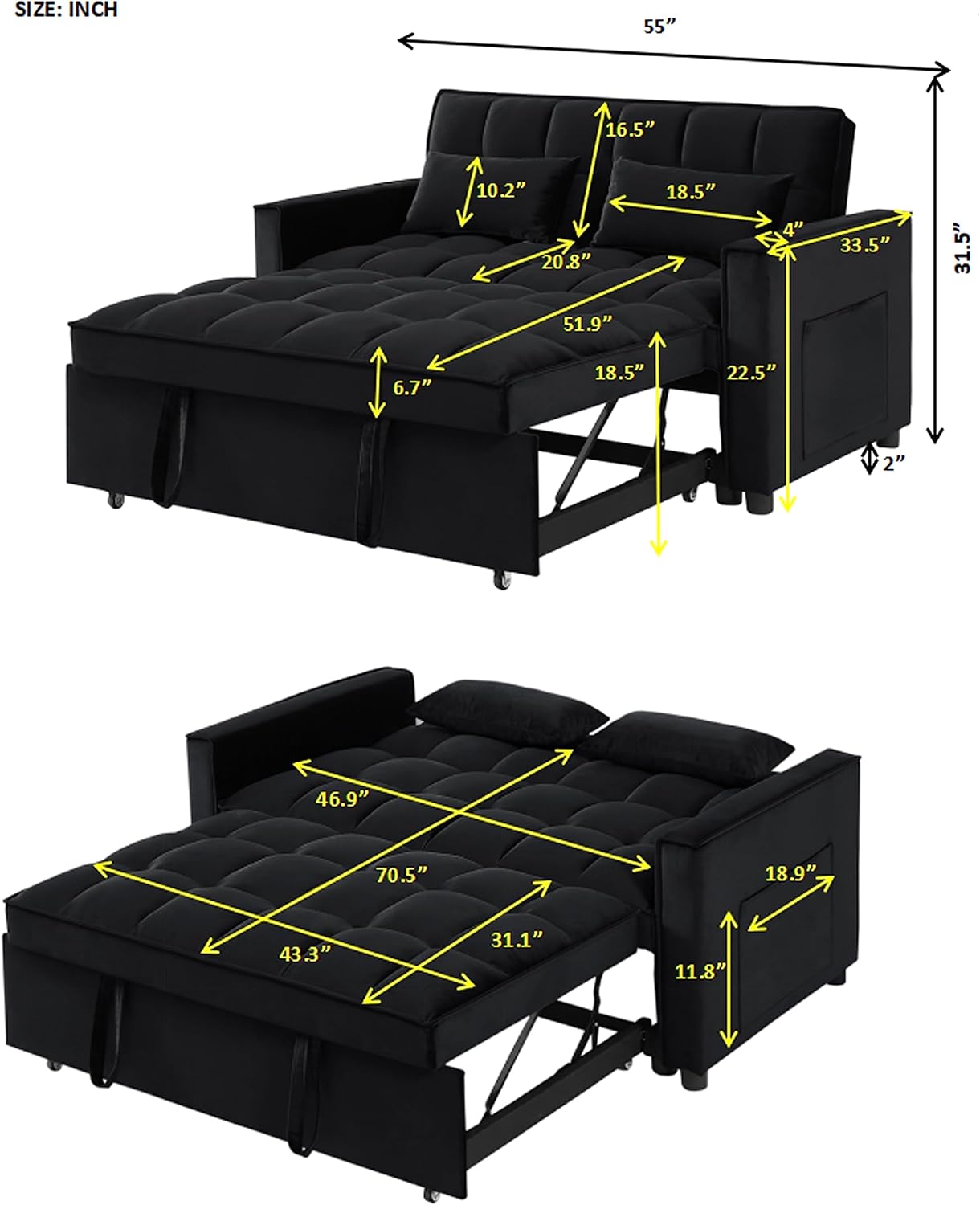 3 in 1 Convertible Sleeper Sofa Couch with Pull Out Bed P24196