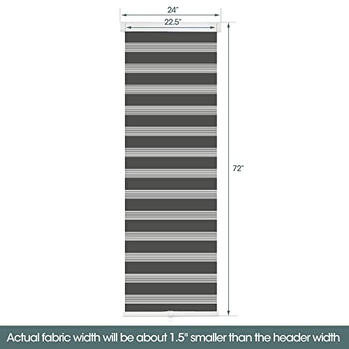 White 24" W x 72" H Cordless Zebra Roller Blinds N128390