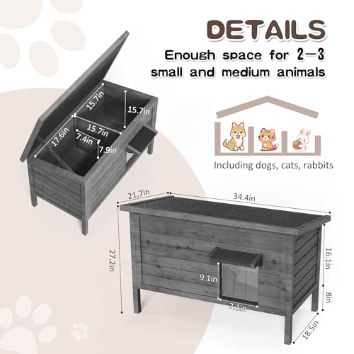 Outdoor Cat House Fully Insulated Wooden Weatherproof 34.4" L x 21.7" W x 27.2" H Q247