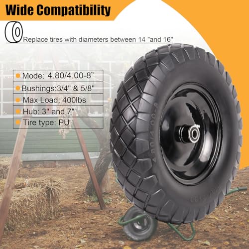 4.80/4.00-8 Flat Free 16" Solid Wheels with Bearings (2 Pack) P436839
