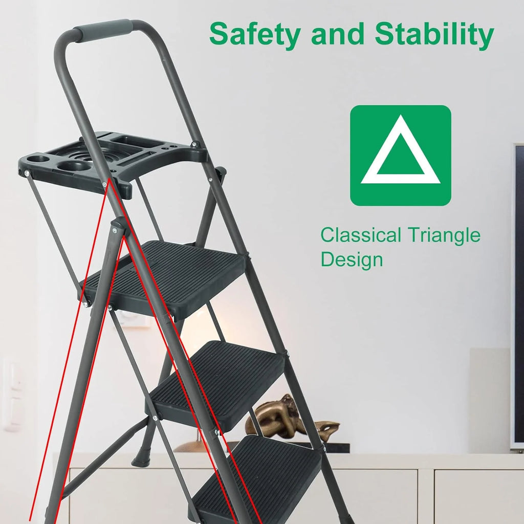 Folding Step Stool with Handrails and Tool Tray Platform, 330lbs B808