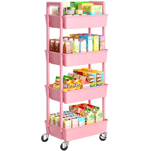 White 3 Tier Plastic Rolling Cart with Lockable Wheels E928