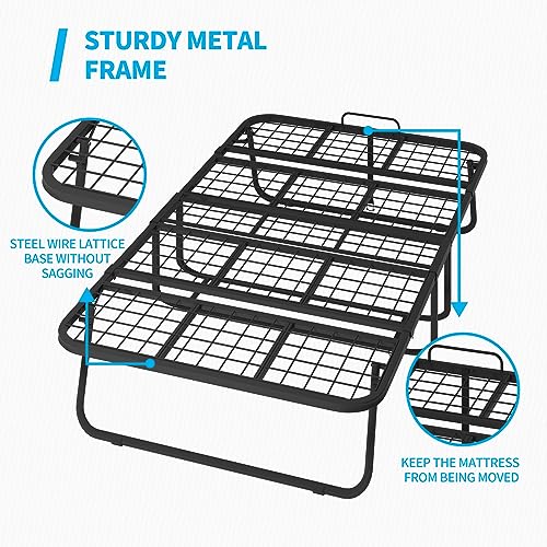 Folding Bed with 5 Inch Memory Foam Mattress, Single Rollaway Bed with Lockable Wheels I778