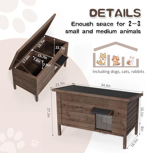 Outdoor Cat House Fully Insulated Wooden Weatherproof 34.4" L x 21.7" W x 27.2" H Q247
