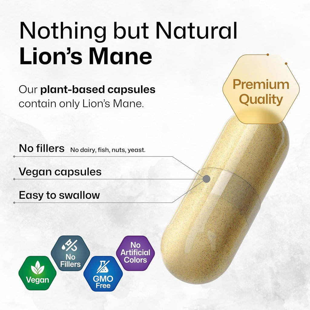 Vegan Organic Lion's Mane Mushroom Supplement Capsules S43632