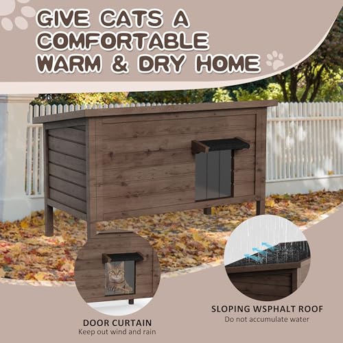 Outdoor Cat House Fully Insulated Wooden Weatherproof 34.4" L x 21.7" W x 27.2" H Q247