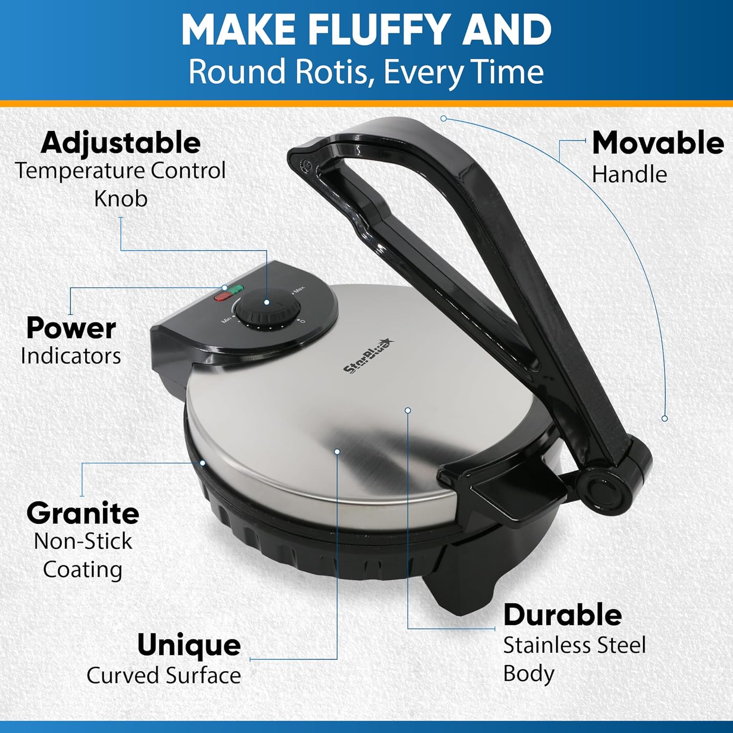 10inch Stainless Steel Non-Stick Electric Roti Maker T48477
