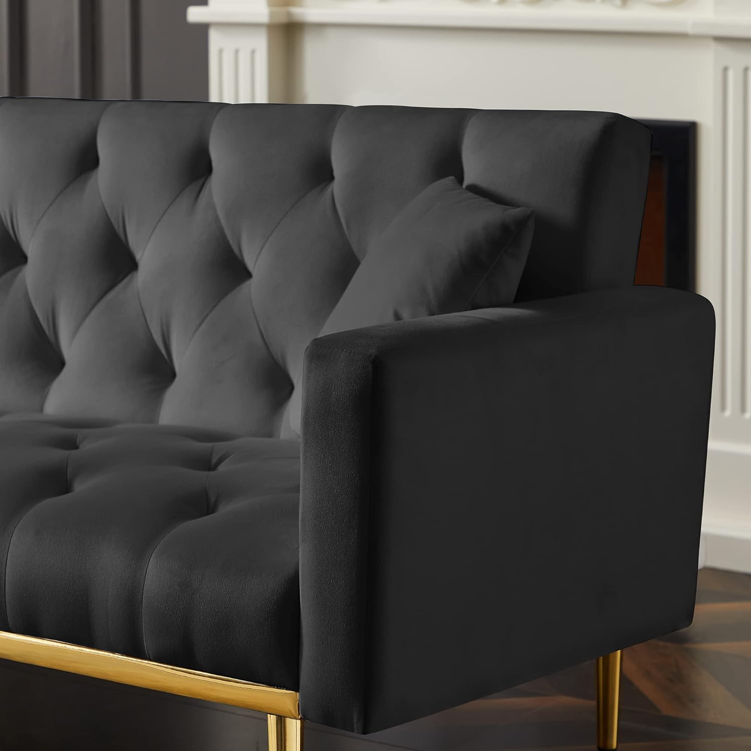 Black Convertible Folding Futon Sofa Bed J4597