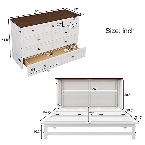 White Queen Size Murphy Bed Cabinet with Bookcase and Drawer Shelves M713580