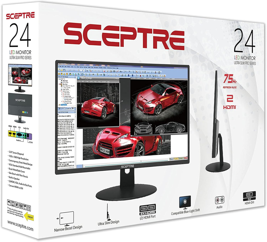 24 LED Monitor 75Hz 1920 x 1080 FHD Resolution Computer Monitor with Built-in Speakers and VESA Mounting Z80185