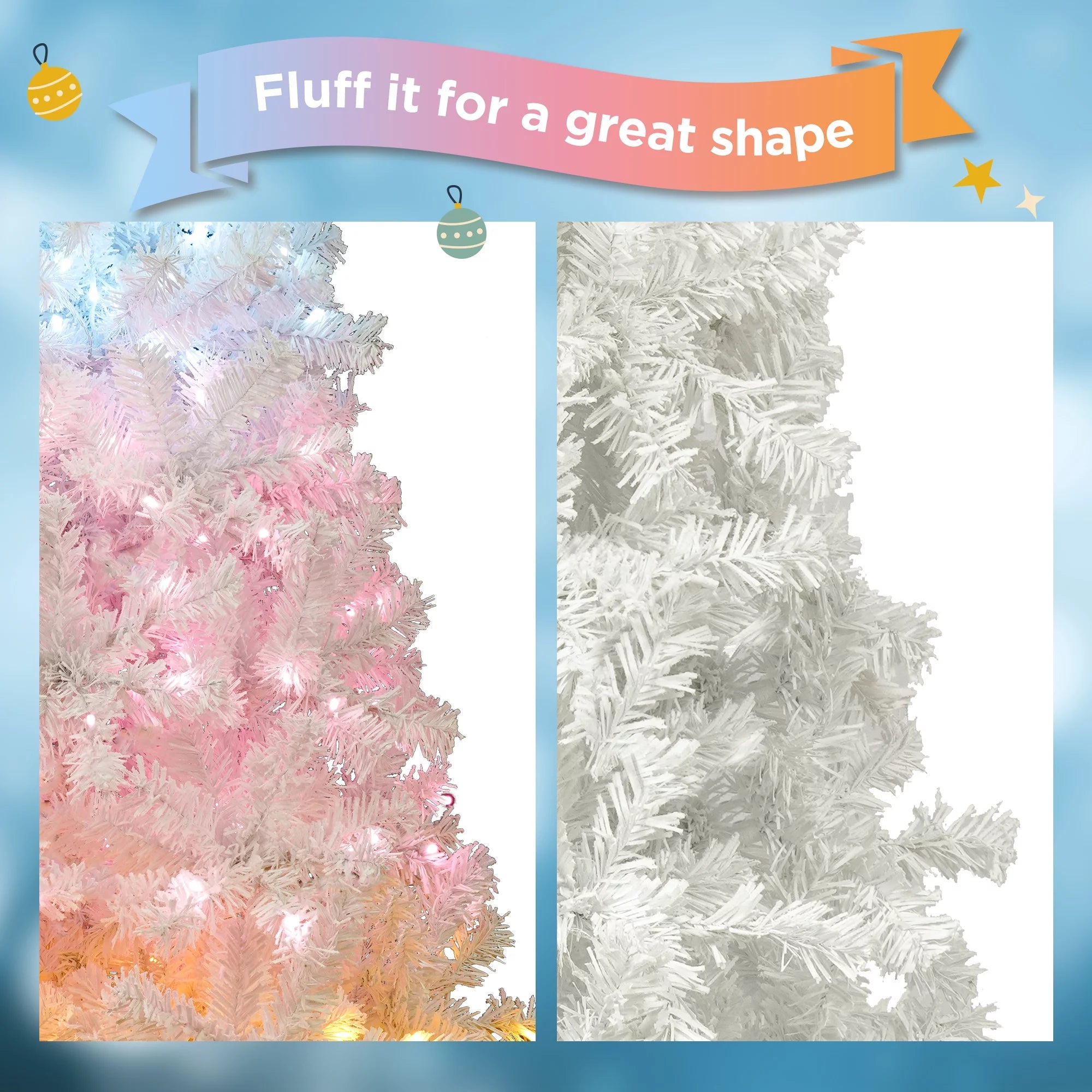 6FT Pre-lit Artificial Christmas Tree with 300 Tri-color Lights & Star Top X805